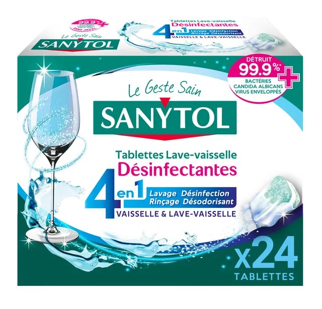 sanytol-tablettes-lave-vaisselle-4-en-1-d-sinfectantes-24-tablettes-lavage-d-sin image 1