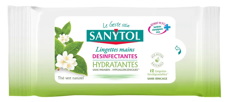 sanytol-lingettes-d-sinfectantes-hydratantes-mains-th-vert-x12-lot-de-4-bact-ric image 1