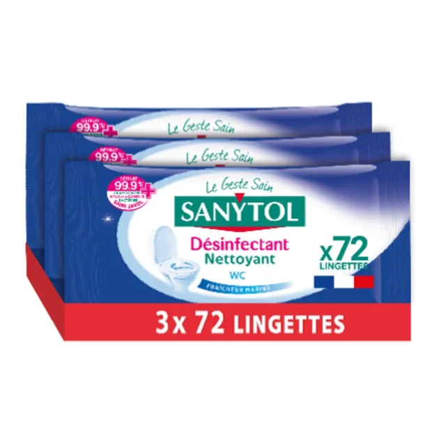 sanytol-lingettes-d-sinfectantes-wc-fra-cheur-marine-lot-de-3-x-72-bact-ricide-v image 1