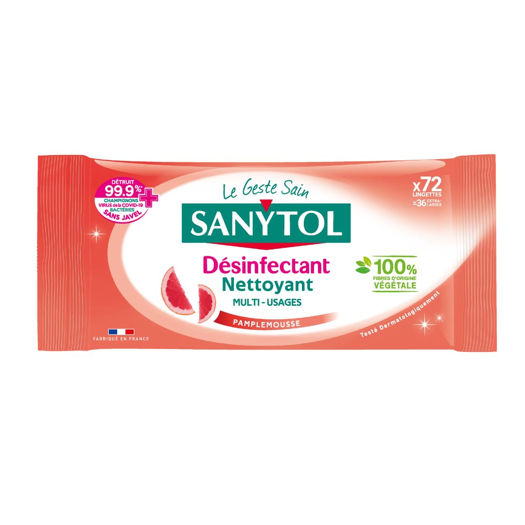 sanytol-lingettes-d-sinfectantes-multi-usages-pamplemousse-citronnelle-x72-bact- image 2