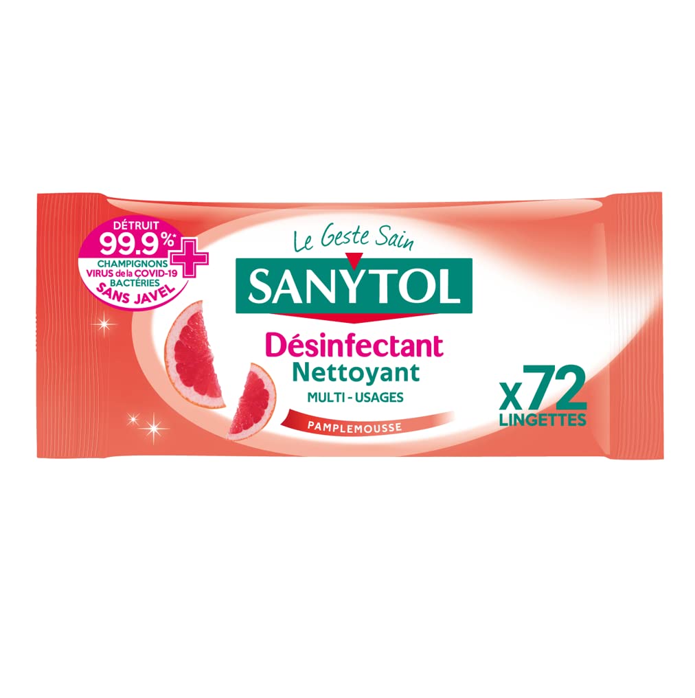 sanytol-lingettes-d-sinfectantes-multi-usages-pamplemousse-citronnelle-x72-bact- image 1