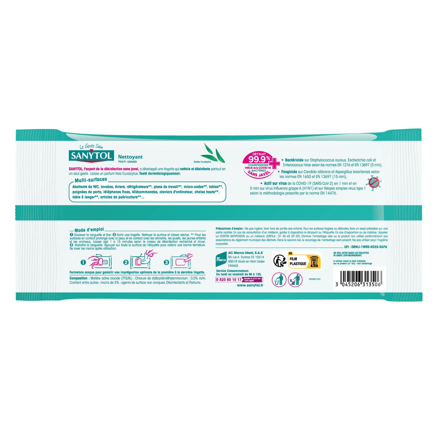 sanytol-lingettes-d-sinfectantes-multi-usages-eucalyptus-x120-bact-ricide-viruci image 3