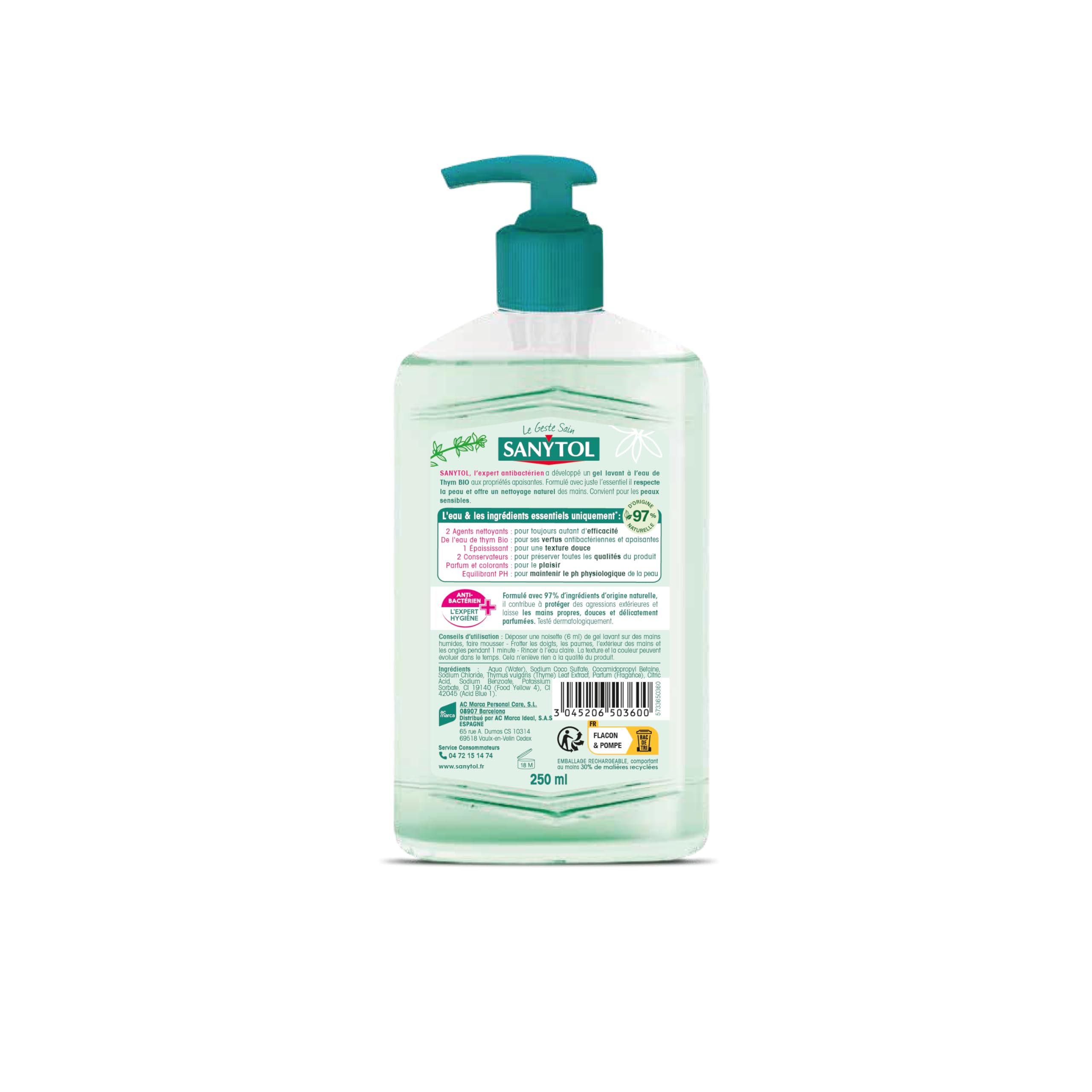 sanytol-gel-lavant-pure-eau-de-thym-250ml-action-nettoyante-antibact-rienne-95-d image 3