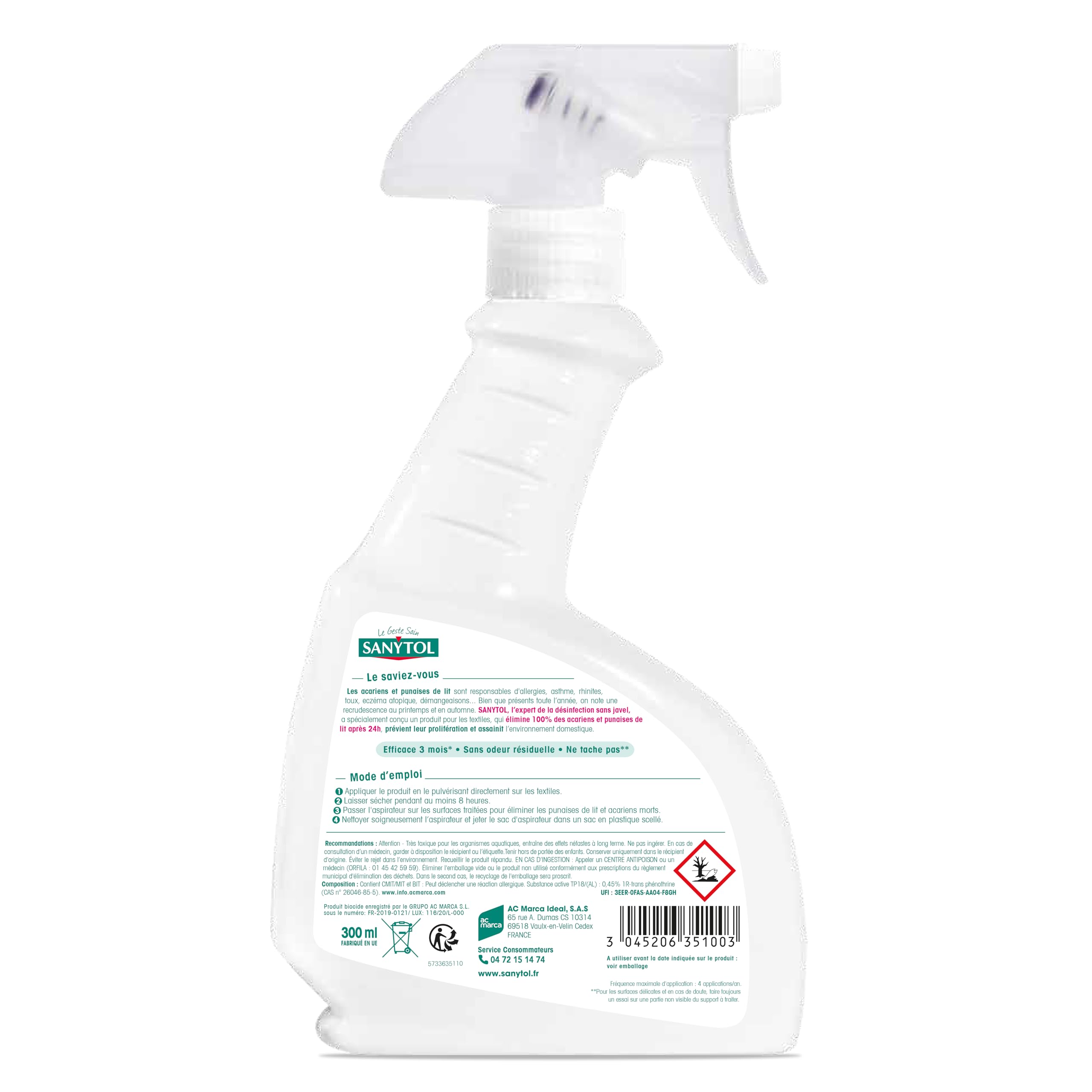 sanytol-d-sinfectant-anti-acariens-punaises-de-lit-et-puces-300-ml-lot-de-4-tiss image 3