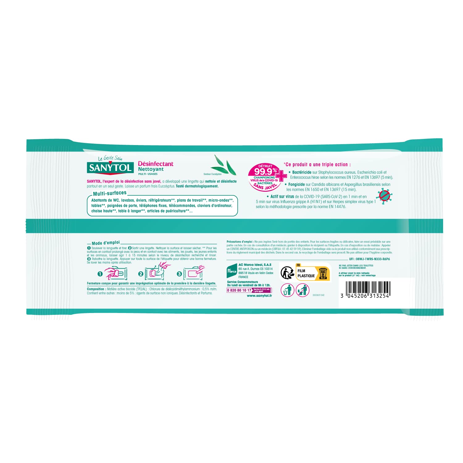 sanytol-lingettes-d-sinfectantes-multi-usages-eucalyptus-x72-bact-ricide-virucid image 3